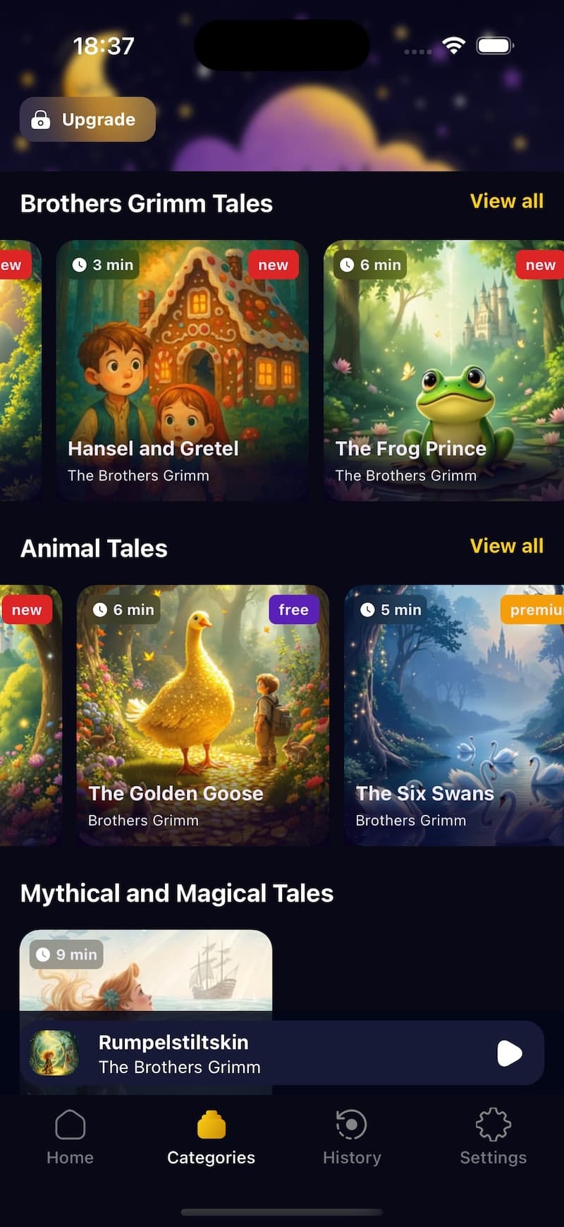 Dreamie Kids Audio Player Interface with Sleep Timer